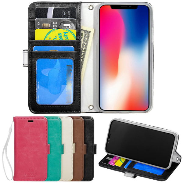 TOPPEN iPhone X/Xs Wallet Case ID pocket, Nahkakotelo Lompakkoko Black