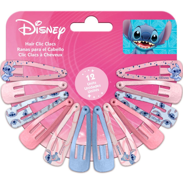 Disney Stitch 12 Pack hårklipp Hair Clip Set Clic Clacs Multicolor