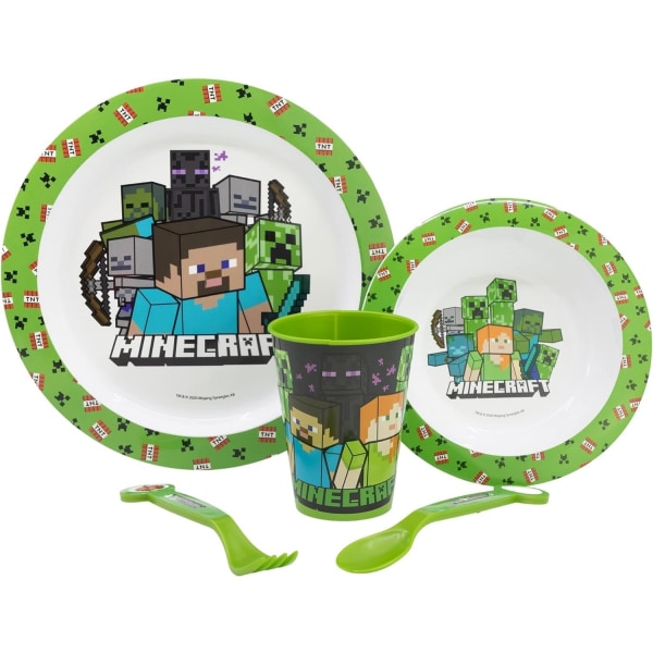 5-Pak Minecraft Spisesæt med tallerken, glas, skål og bestik Multicolor