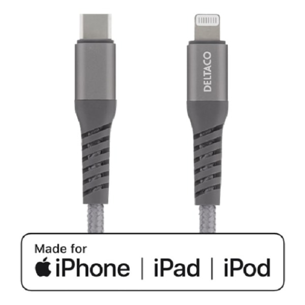 DELTACO USB-C til lyn 1m flettet, USB 2.0, mellomrom grå Grey