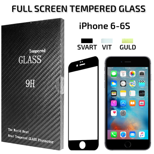 Buet fullskjerm iPhone 6/6S herdet glass skjermbeskytter detaljhandel White