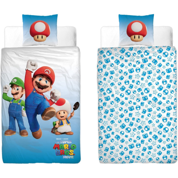 Super Mario Toad sovepose Sengetøj 140x200 + 60x70cm Multicolor