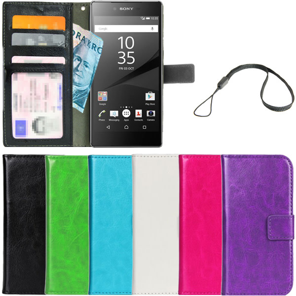 Lommebokveske Sony Xperia Z5 ID / fotolomme + håndleddsstropp Black