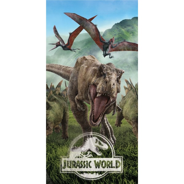 Jurassic World "Forest" Dinosaur T-Rex Handduk Badlakan 140x70cm multifärg
