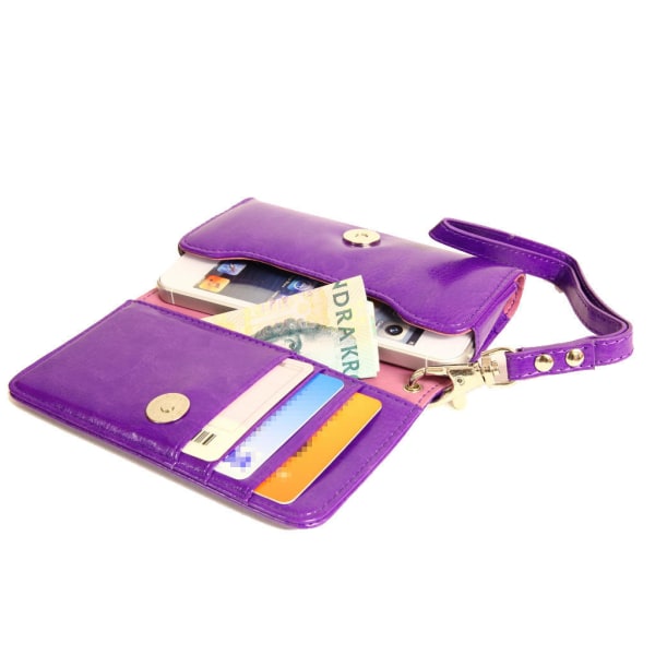 Muoti lompakkokotelon case iPhone SE/5S/5/5C/4S + kaulanauha Purple