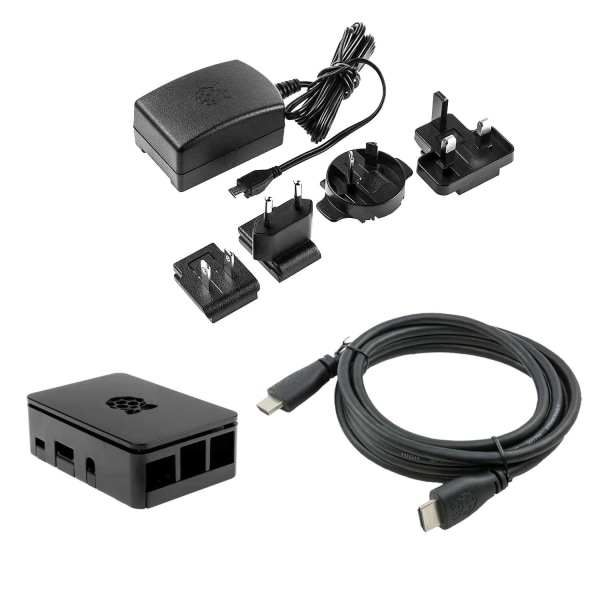 3-Pack Raspberry Pi Set Hdmi Cable Case Power Supply Adapter Pi Black