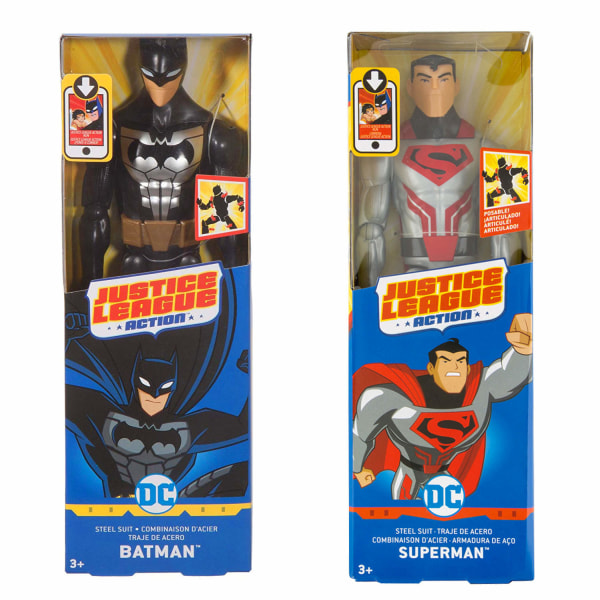 2-Pack DC Comics Batman & Superman Steel Suit Action Figur 30cm Multicolor