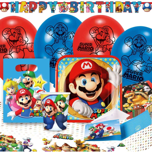 60-pakke Super Mario Festpakke Party 8 personer Multicolor