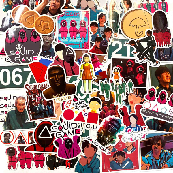 50pcs Squid Game Gadget Stickers Set Tarroja Vinyl Uudelleen Käy Multicolor
