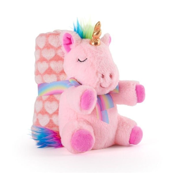 Unicorn Plysdyr + Tæppe Legetøj Tøjdyr Plush Soft Pink 22cm Pink