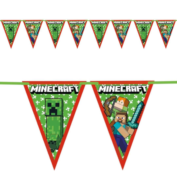 Minecraft Paper Girlang Banderoll Kalas Dekoration 2,3m 9st Vimp multifärg one size