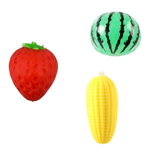 3-Pack Frukt & Grönt Squeeze Stress Relax Fidget Toy multifärg