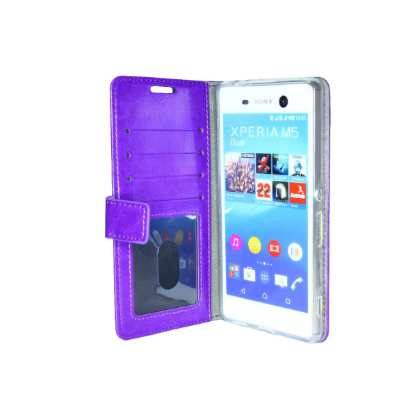 Sony Xperia M5 Wallet Case ID pocket, 4pcs Cards + Wrist strap Purple