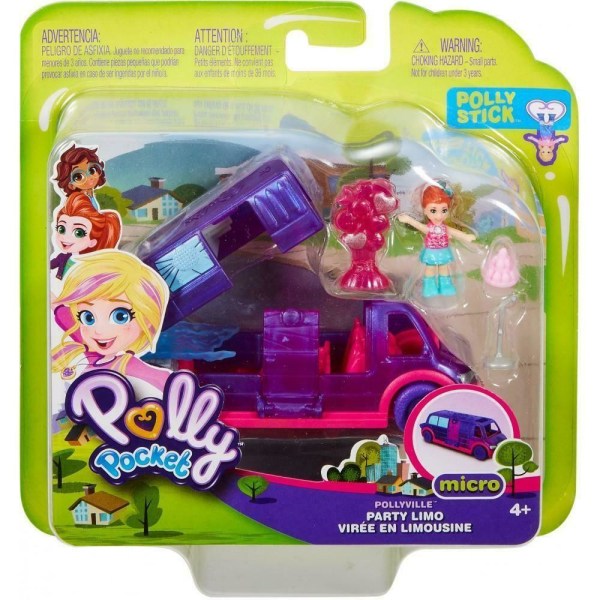 Polly Pocket Pollyville Party Limo -mininukke ajoneuvon kanssa Multicolor