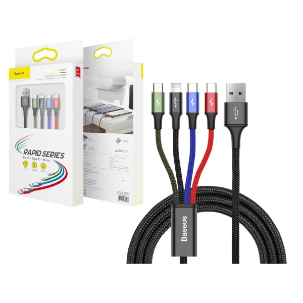 4 i 1 Baseus Laddningskabel Lightning / 2x USB Type C / micro US multifärg