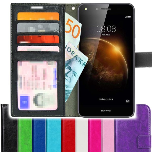 TOPPEN Huawei Y6II Compact Wallet Case ID , Nahkakotelo Lompakko Dark pink