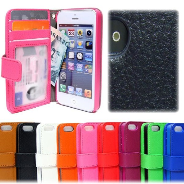Lompakkokotelo iPhone 5 / 5S / SE litsi-nahkainen ID-tasku Rosa