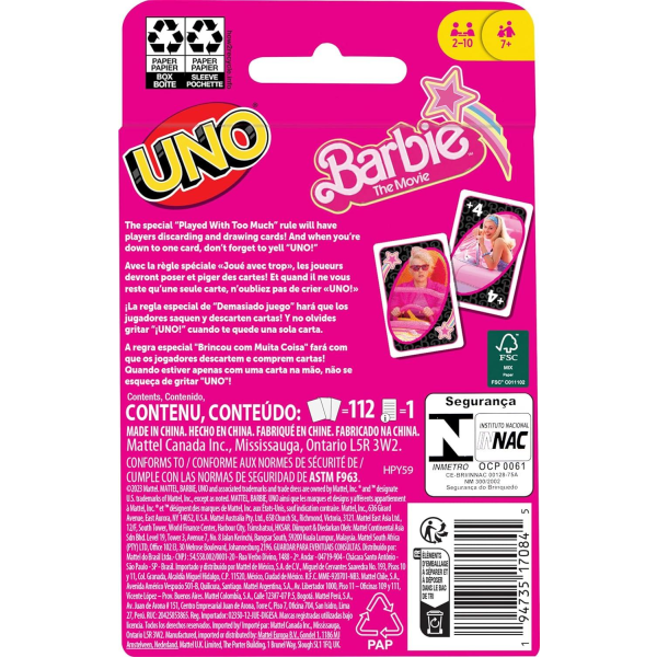 Mattel Games UNO Barbie The Movie Card Game familie kortspil Multicolor