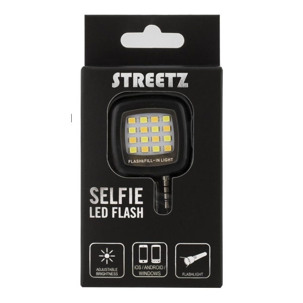 STREETZ Selfie LED blixt för smartphones, 3,5mm, svart Svart