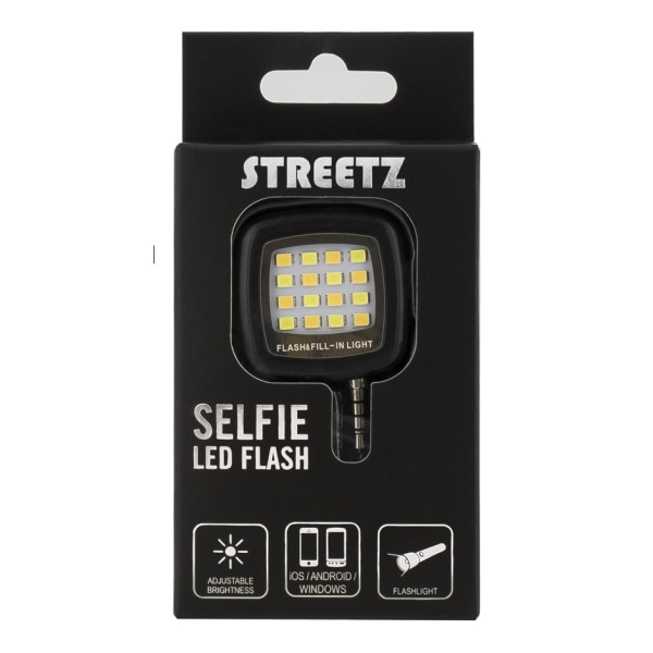 STREETZ Selfie LED-flash til smartphones, 3,5 mm, sort Black