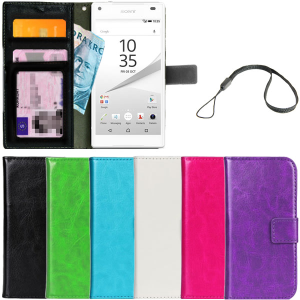 Lommebokveske Sony Xperia Z5 Compact ID-lomme + håndleddsstropp Black 289e  | Black | 70 | Fyndiq