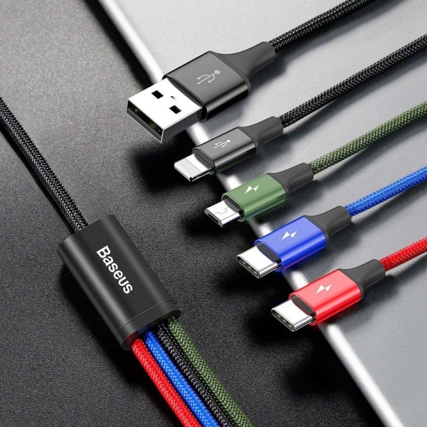 4 i 1 Baseus Ladekabel Lightning / 2x USB Type C / micro USB 3.5 Multicolor