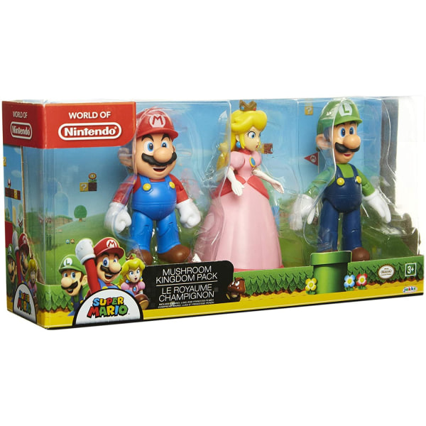 Super Mario 3-Pack Mushroom Kingdom Playset Poseable Figurer 10- Multicolor