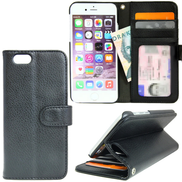 TOP Venstrehåndet tegnebog til iPhone 6 / 6S, sort Black
