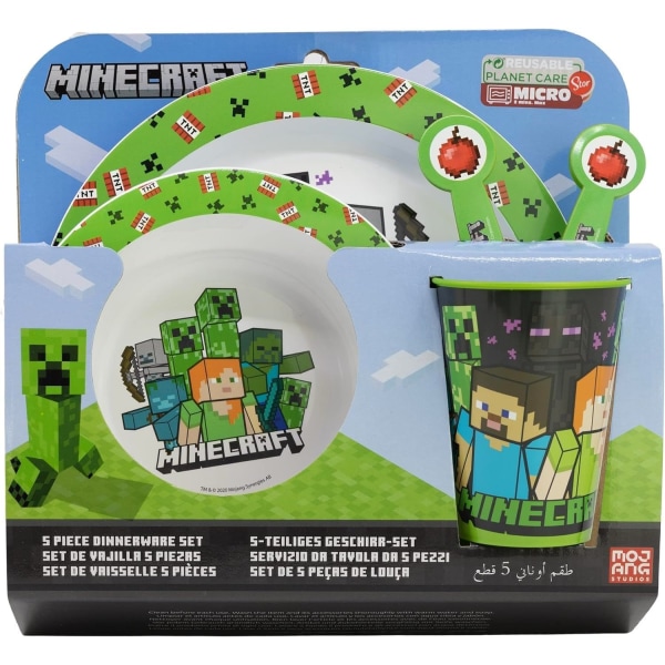 5-pack Minecraft servisesett med tallerken, glass, skål og besti Multicolor