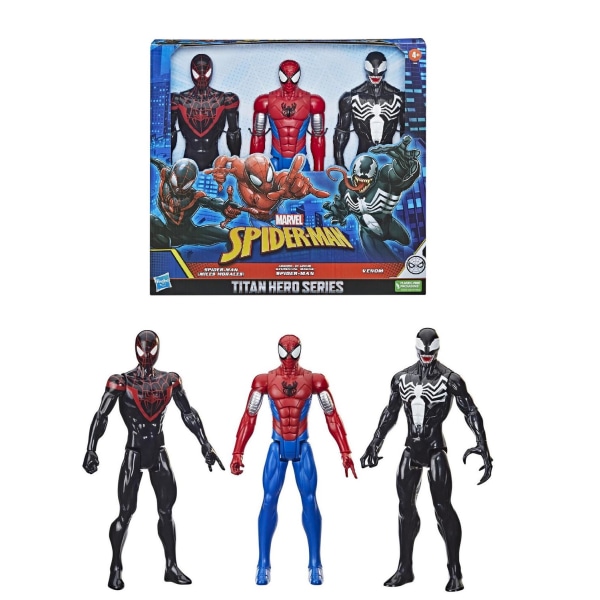 3-pakkaus Spider-Man Spider-Man, Venom & Miles Morales Titan Hero S Multicolor