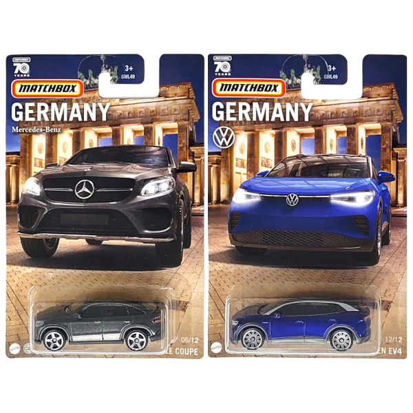 2-pakk Matchbox-biler/kjøretøyer Mercedes GLE Coupe & Volkswagen Multicolor