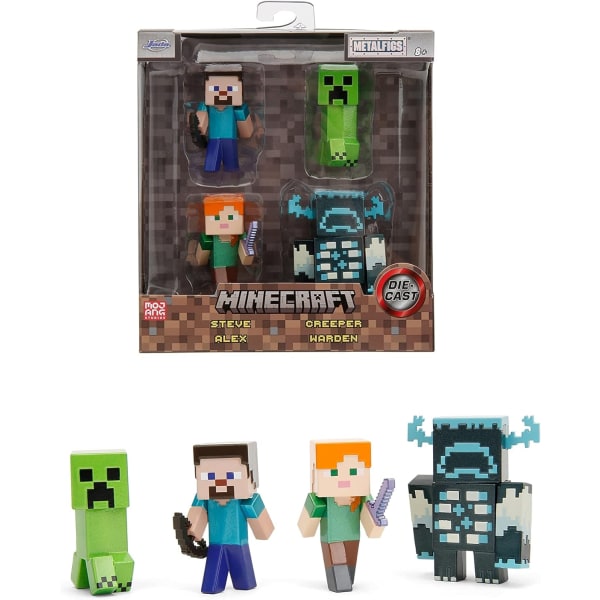 4-Pack Minecraft Metalfigs Samlefigurer Med Steve Alex Creeper W Multicolor