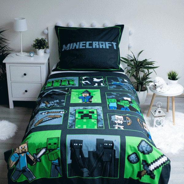 Minecraft Survival Mode Dynebetræk Sengetøj Sengesæt 140x200cm Multicolor