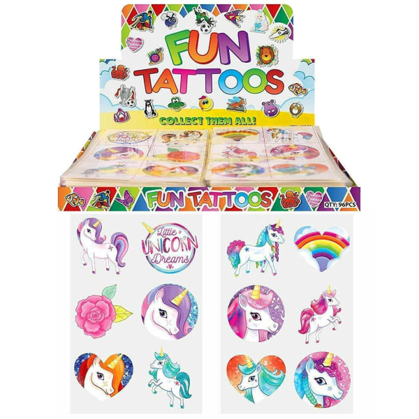 576pcs Girls Unicorn Midlertidige tatoveringer Party Bag Filler Pink