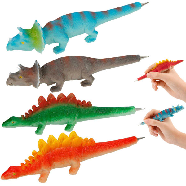 4-Pack Dino World 3D Pennor Bläckpennor Dinosaurier Figurer multifärg