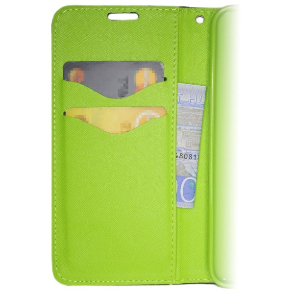 iPhone 12/12 Pro tegnebog fancy taske + håndrem mørkeblå-lime Dark blue