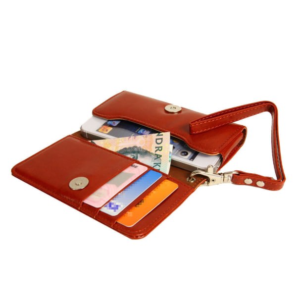 Muoti lompakkokotelon case iPhone SE/5S/5/5C/4S + kaulanauha Brown