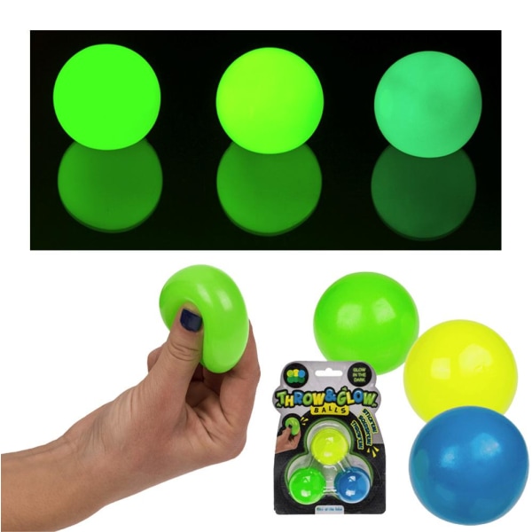 3-pack Stress Relax Squeeze Boll Lyser I Mörkret Fidget Toy Klämboll multifärg