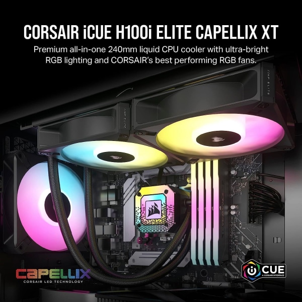 Corsair iCUE H100i ELITE CAPELLIX XT nestemäinen prosessorijäähdytin kaksi AF120 Black