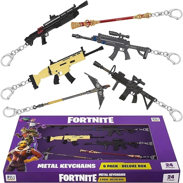 6-Pack Fortnite Metal Keychain Deluxe Box Randomly selected Multicolor