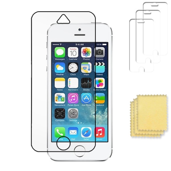 3-pakkaus Apple iPhone 5 / 5S / SE näytönsuoja läpinäkyvä + puhdistusliina Transparent