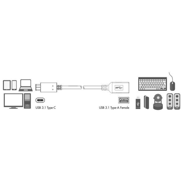 LogiLink USB 3.1 Adapter för  USB-C Ha -> USB-A Ho Svart