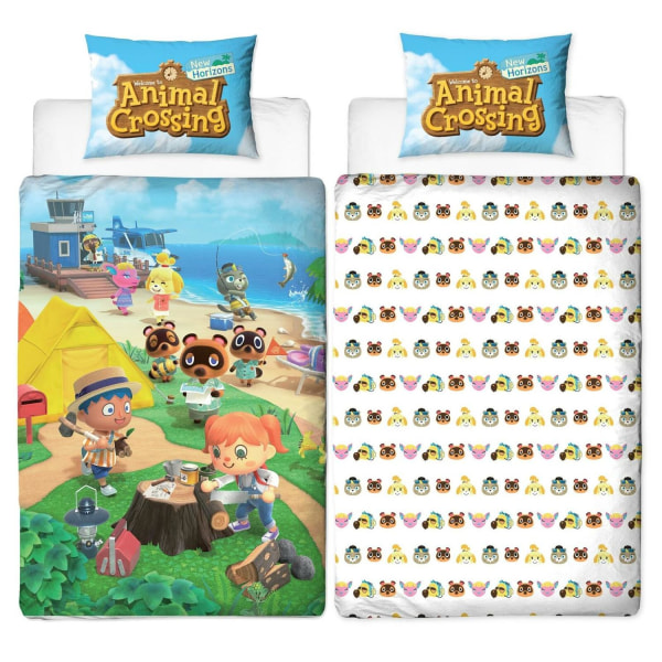 Animal Crossing Beach Dynebetræk Sengesæt Sengetøj 135x200 + 48x74cm Multicolor