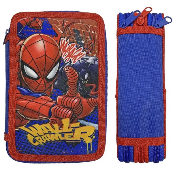 Spiderman Spindelmannen Wall-Crawler Trippel Skolset Fyllt Pennf multifärg