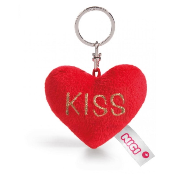 Nøglering Rød Hjerte Med Guldfarvet "Kiss" Plys Multicolor