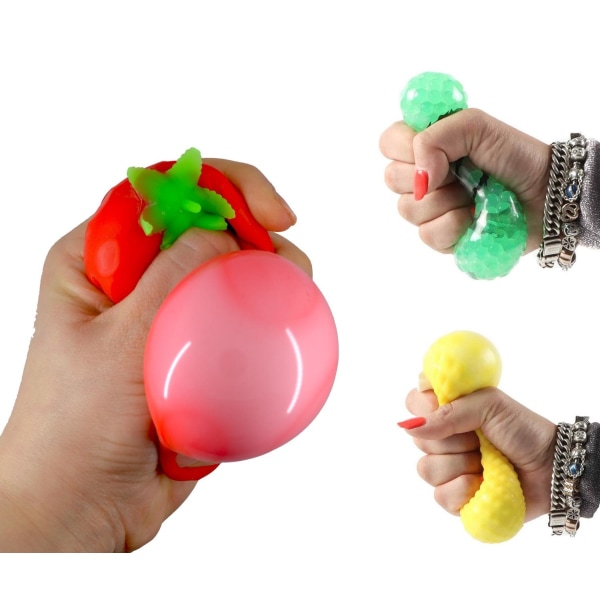 3-Pack Frukt & Grönt Squeeze Stress Relax Fidget Toy multifärg