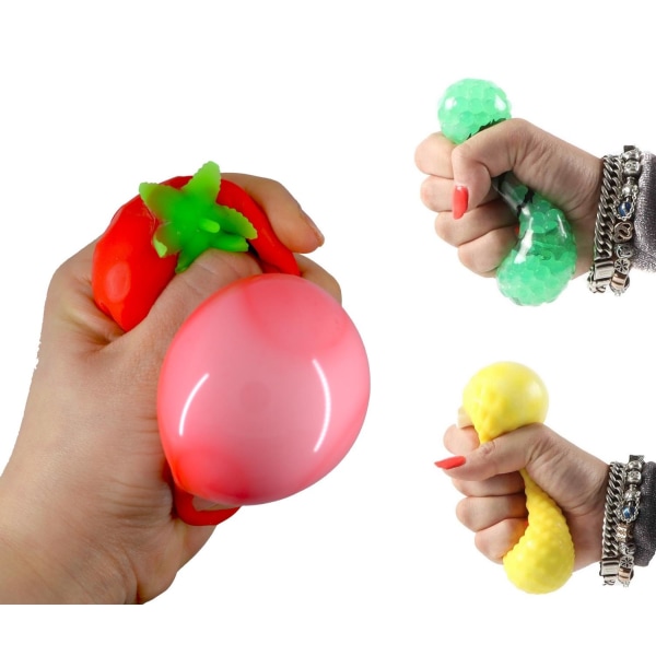 3-Pack Frukt og grønnsaker Stress Squeeze Fidget Toy Multicolor