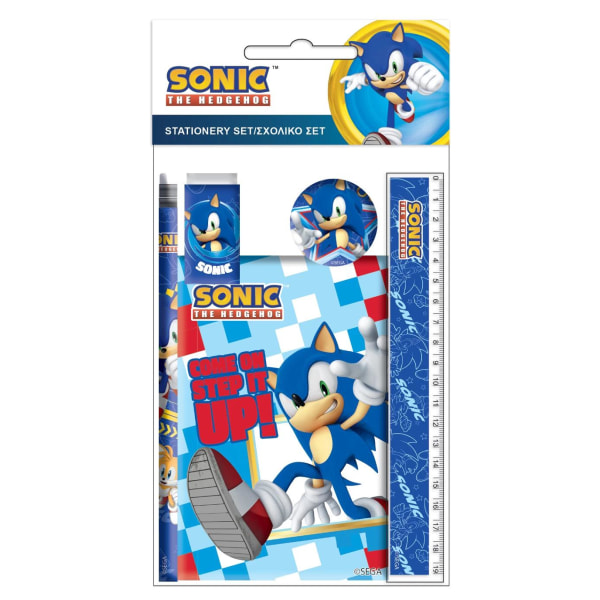5-Pack Sonic Skolesett linjal blyant notatbok viskelær spisser Multicolor
