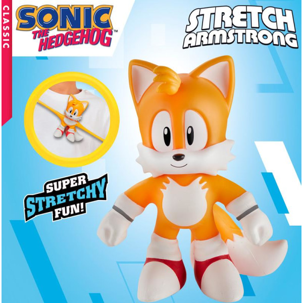 Sonic The Hedgehog TAILS Super Stretch & Töjbar Figur Leksaksfigur 12,5cm Gul