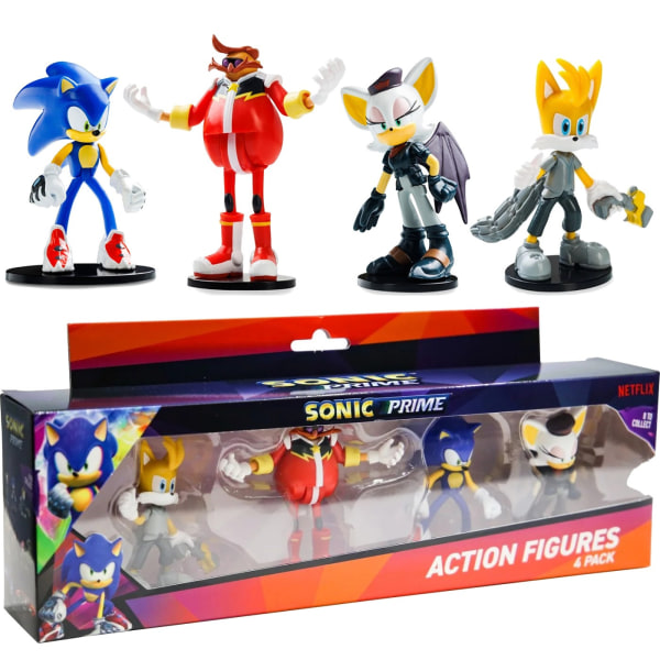 Neljän pakkauksen Sonic Prime -nivelhahmot 7,5 cm (S1A) Multicolor